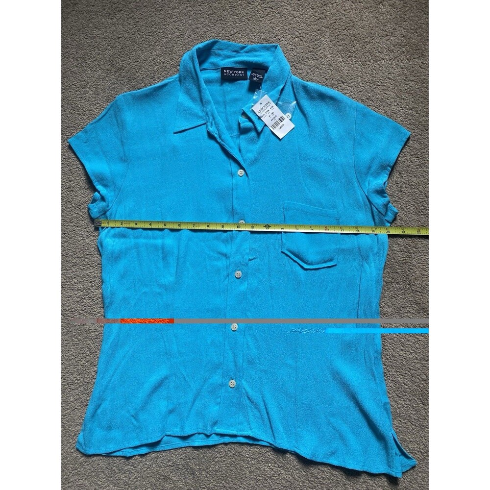 New York & Company Cap Sleeve Button Up Blouse Women’s Size L Color Aqua NWT - Picture 5 of 7